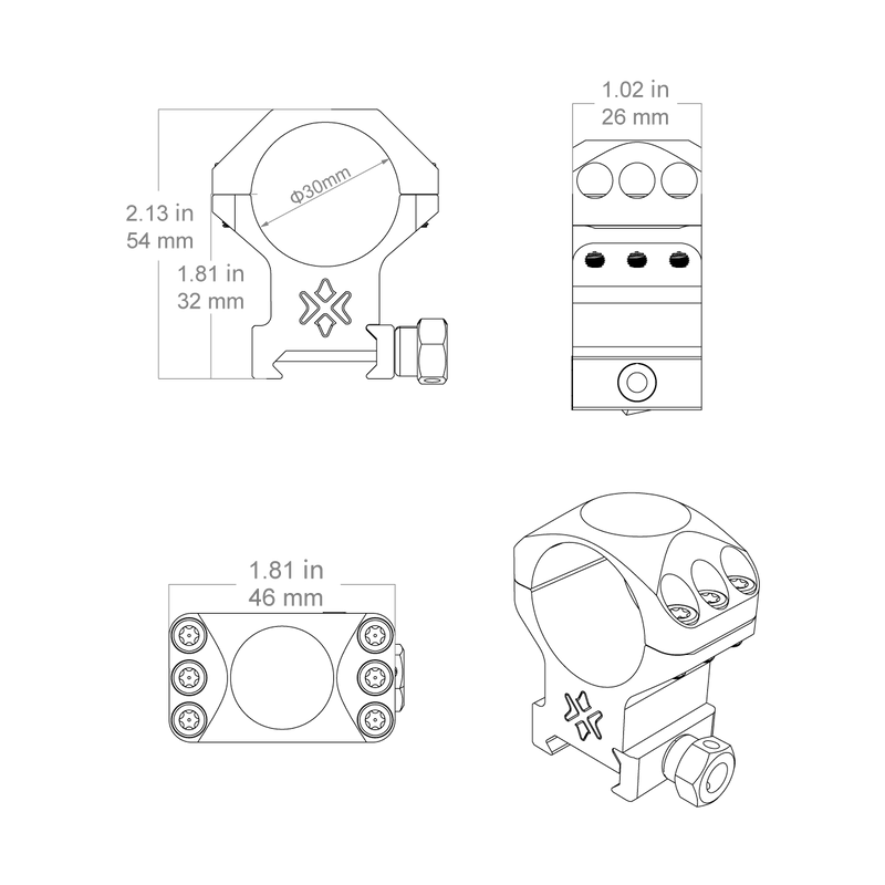Load image into Gallery viewer, 30mm X-Accu 1.25" Medium Profile Picatinny Scope Rings