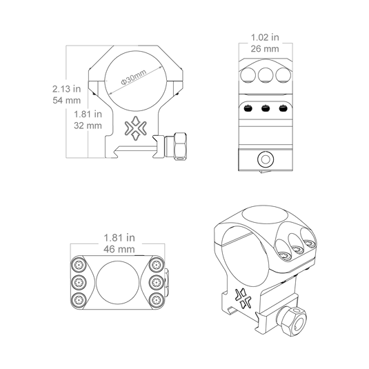30mm X-Accu 1.25" Medium Profile Picatinny Scope Rings