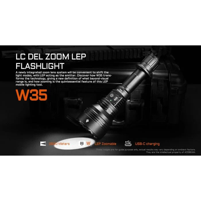 Load image into Gallery viewer, Acebeam W35 LC DEL Zoom LEP 800 Lumen Flashlight