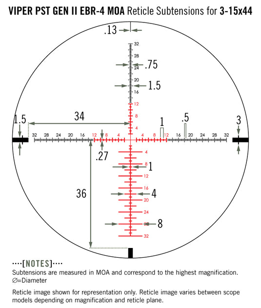 Vortex Viper PST Gen II 3-15x44 SFP EBR-4 (MOA) Reticle | 30mm Tube | Tactical Turrets