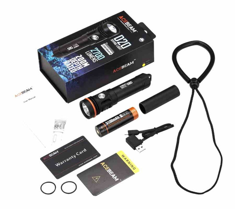 Load image into Gallery viewer, Acebeam D20 Dive Light-2700Lumens-296m on land-200m Depth Rated