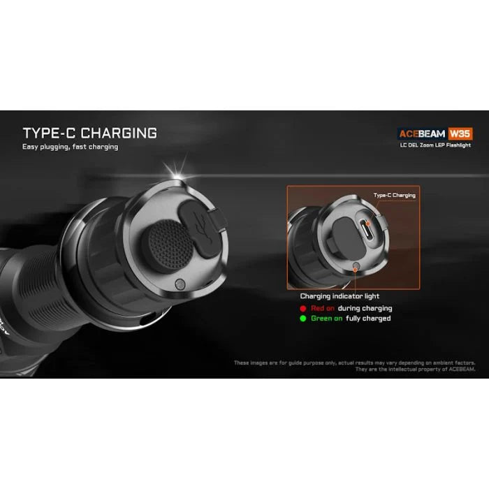 Load image into Gallery viewer, Acebeam W35 LC DEL Zoom LEP 800 Lumen Flashlight
