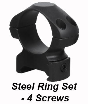 Rudolph Picatinny/Weaver Steel Rings - 25MM - 4 Screws Low, Medium or High