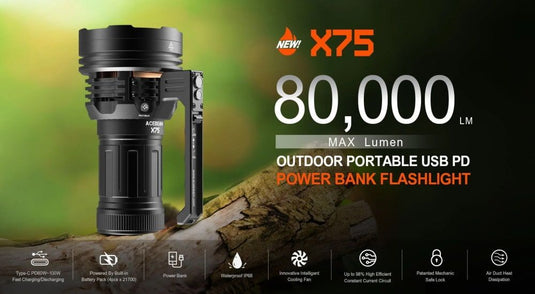 AceBeam X75 Brightest LED Power Bank Flashlight - 80,000 Lumens