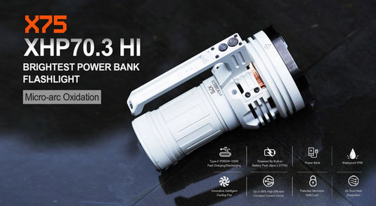 AceBeam X75 Brightest LED Power Bank Flashlight - 80,000 Lumens, White (Limited Edition)